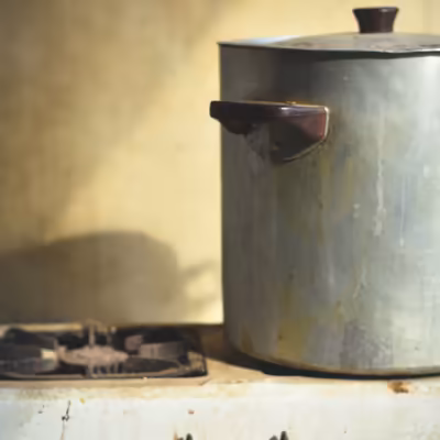 large pot used to simmer herbal decoctions for dyeing fabrics