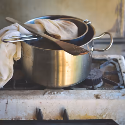pot on a gas stove for natural dyeing